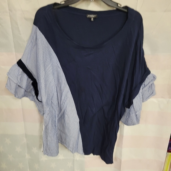 HANNAH Plus Size 2X Blue Top Ruffled Sleeve - Picture 1 of 7